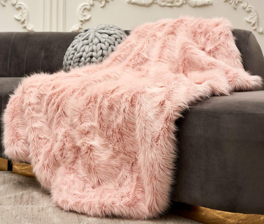 Luxury Plush Faux Fur Blanket King Size, Long Pile Brown with Black