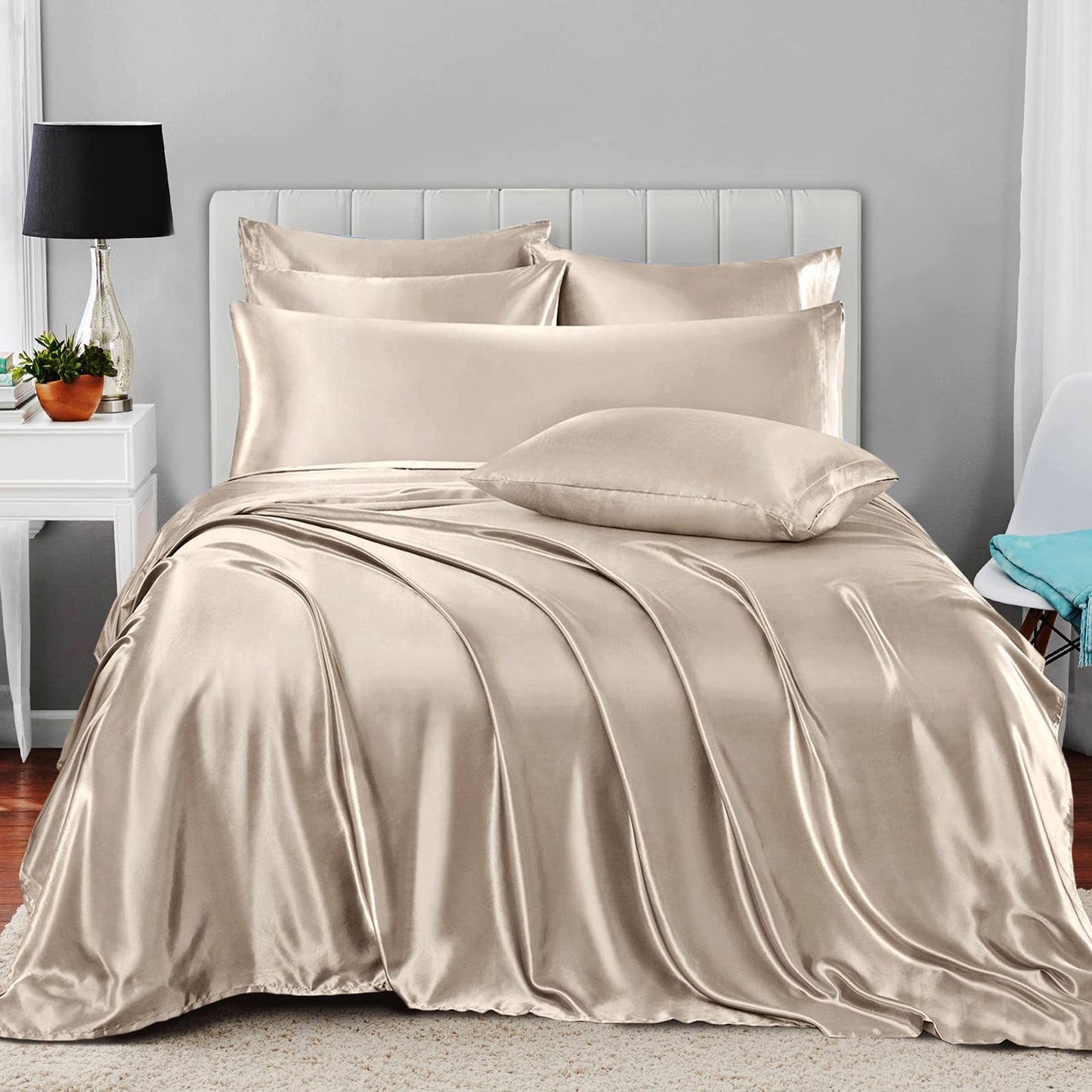 7pcs Satin Sheets Queen Size Bed Set Satin Sheet Set