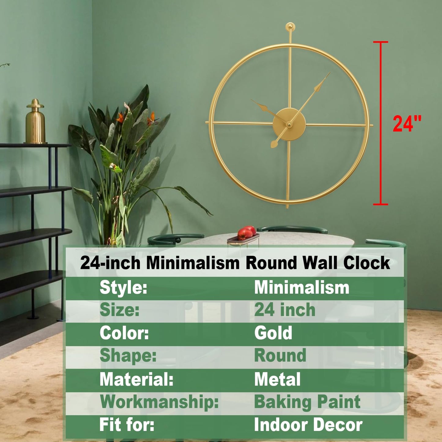 Large Wall Clock Gold Wall Clock Modern Metal Clock