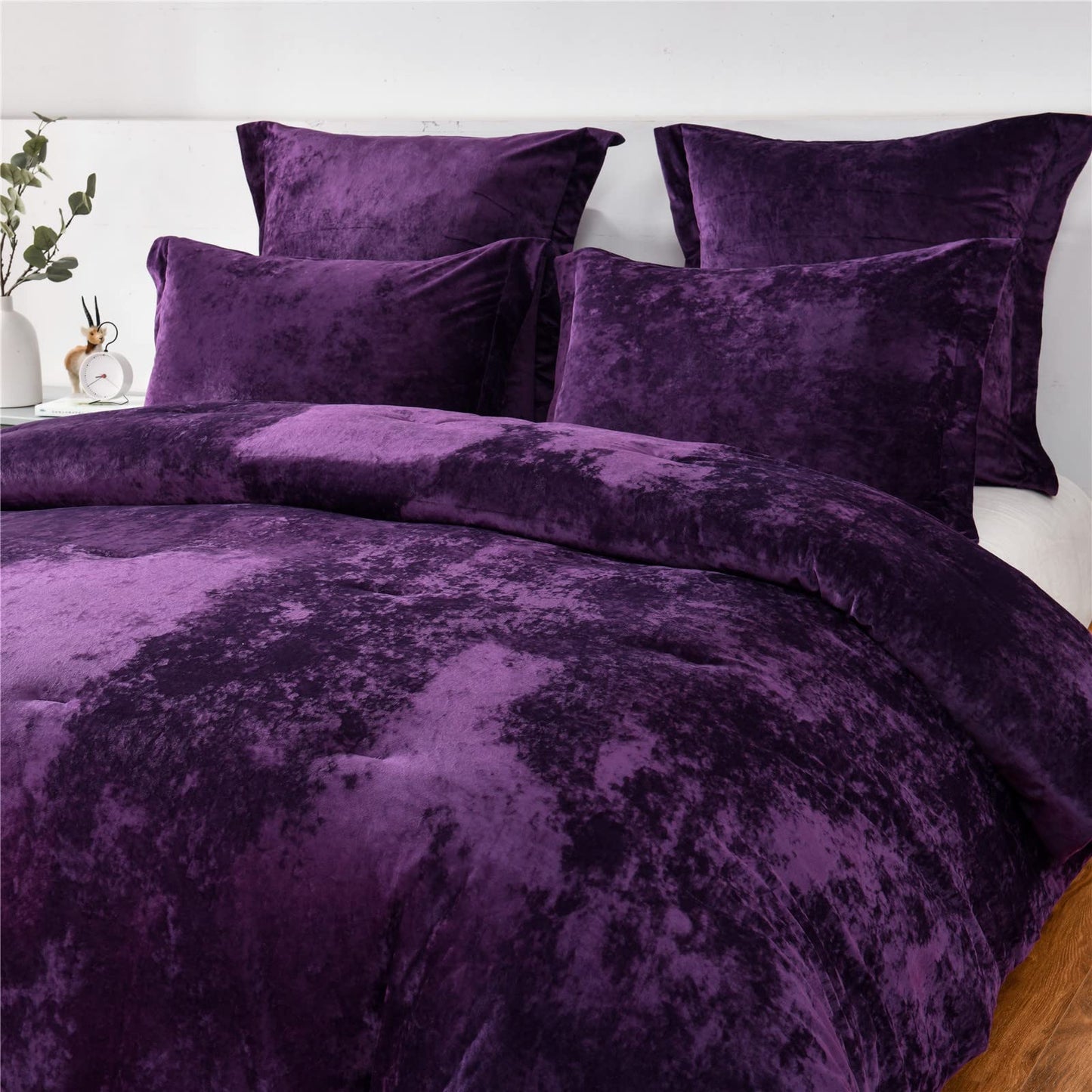 Distressed Velvet Comforter Set Brushed Solid Microfiber Reverse