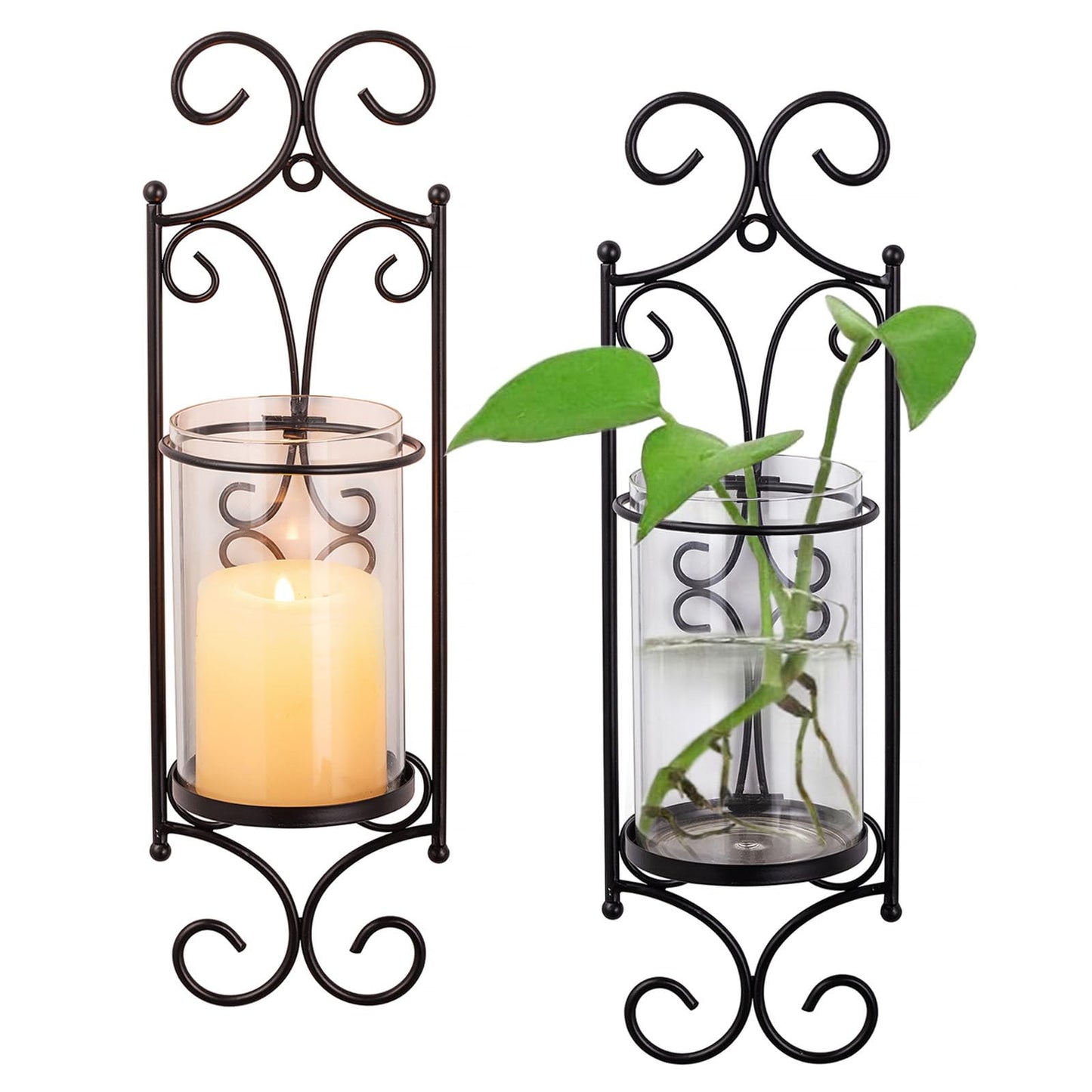 Candle Sconces Wall Decor - Set of 2 Black Candle Holders for Pillar