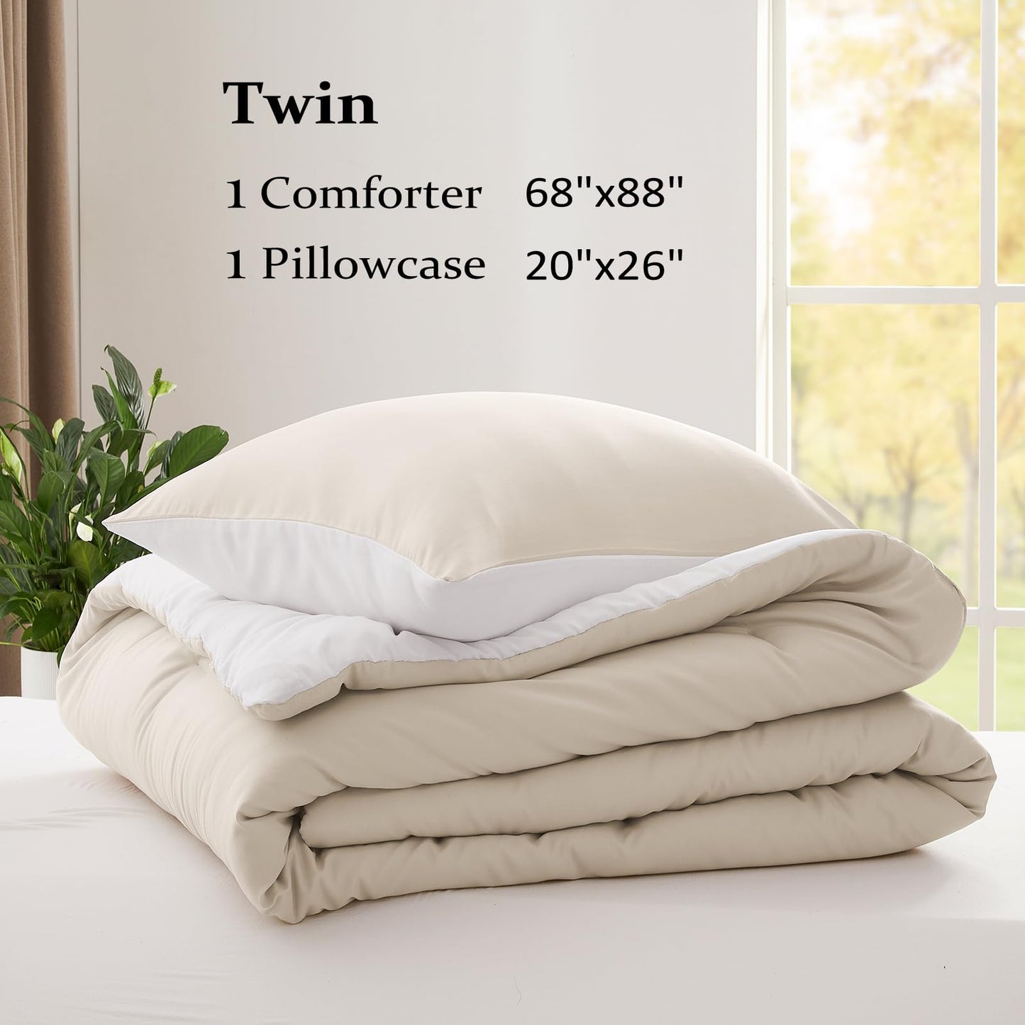 Lightweight Beige Comforter Set Queen Size, Fluffy Comforters