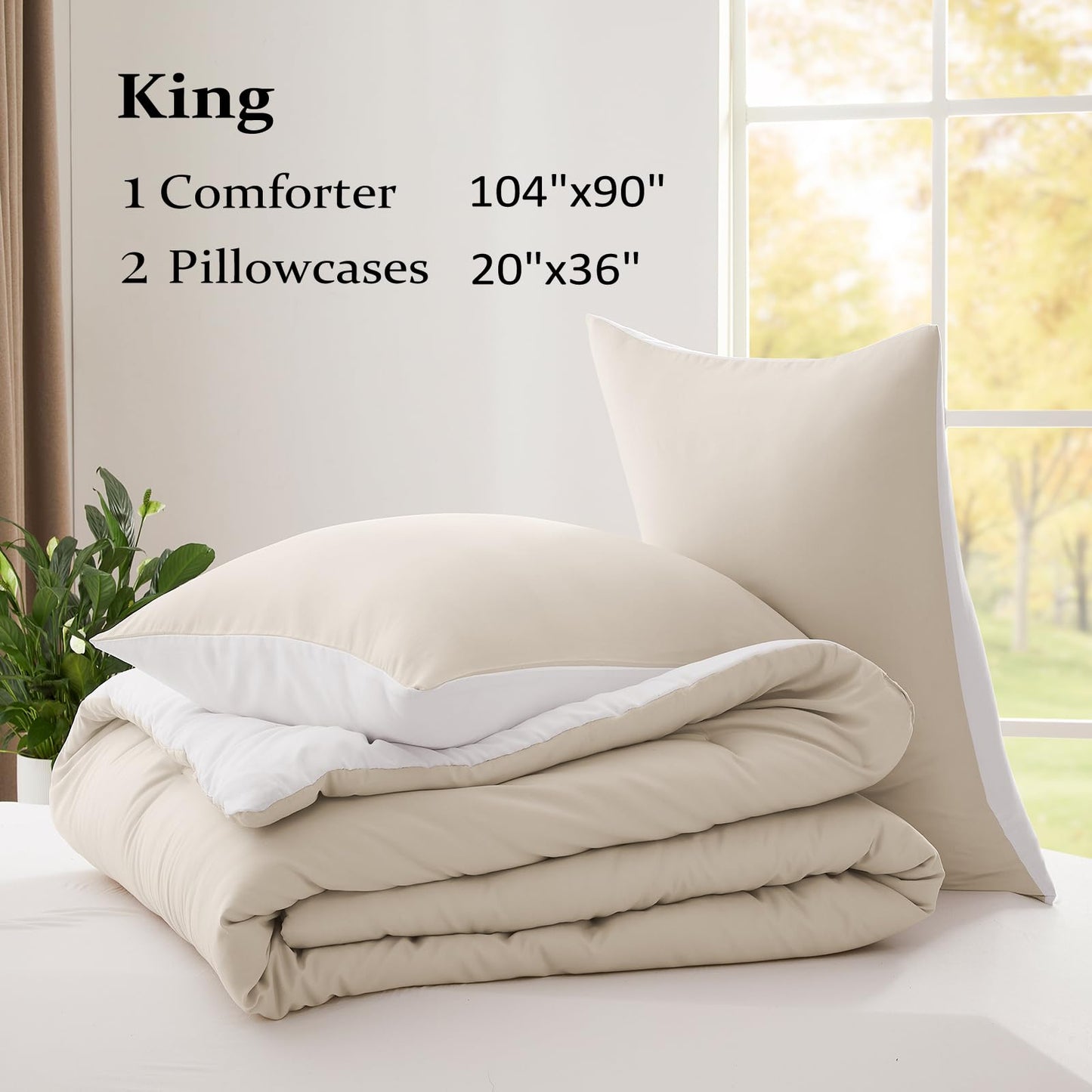 Lightweight Beige Comforter Set Queen Size, Fluffy Comforters