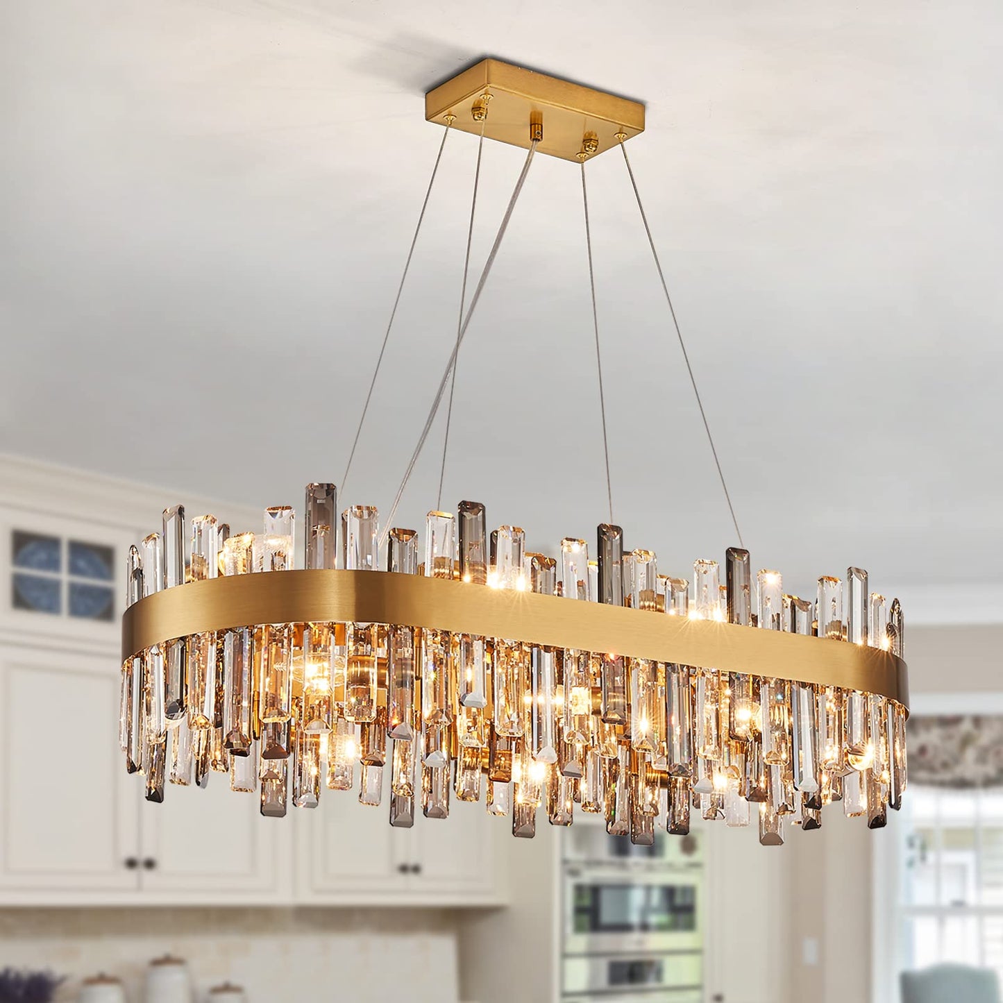 12 Lights Brass Gold Raindrop Crystal Chandelier Lighting, Adjustable Hanging Pendant