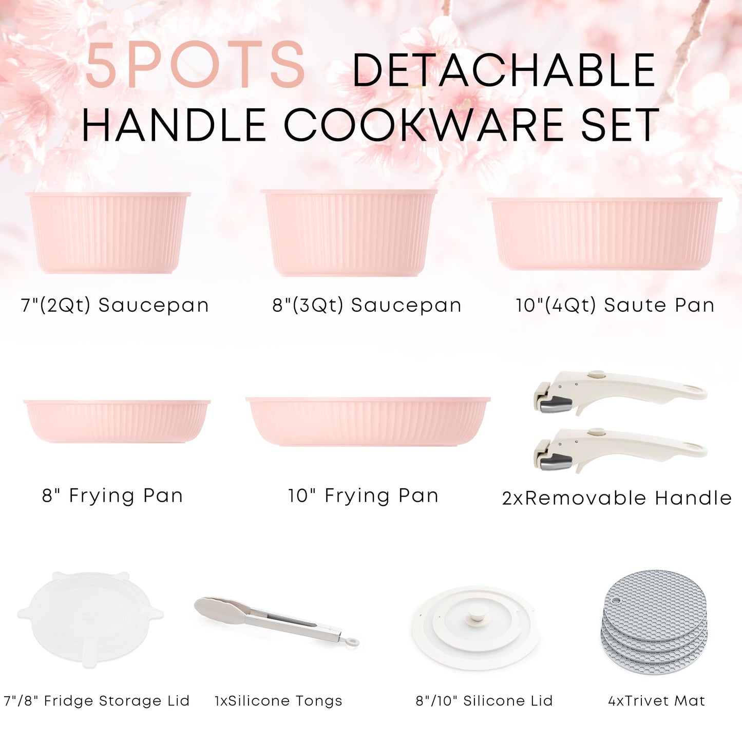 Pots and Pans Set Nonstick, Detachable Handle Cookware Sets, Stackable