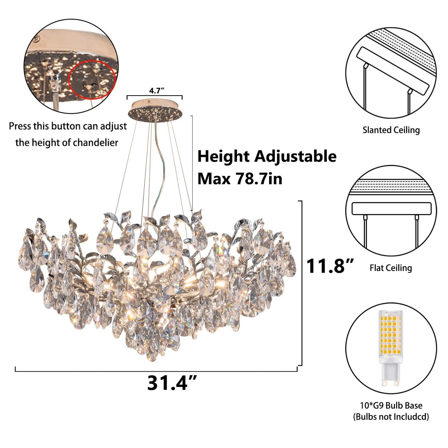 Modern Crystal Chandelier, Gold Pendant Flower Hanging Lighting