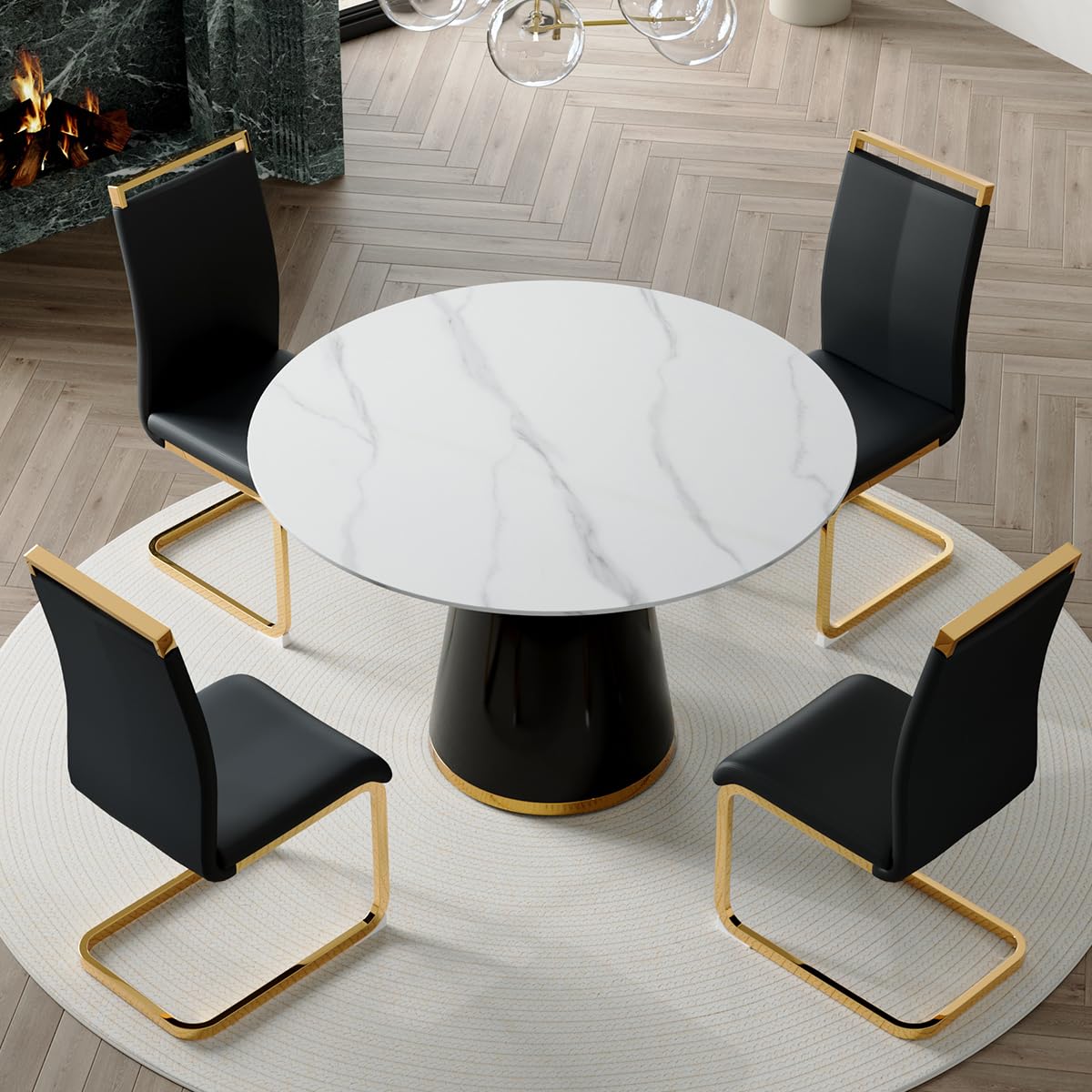 Round Dining Table Set for 6, 45''Round Wooden Dining Set