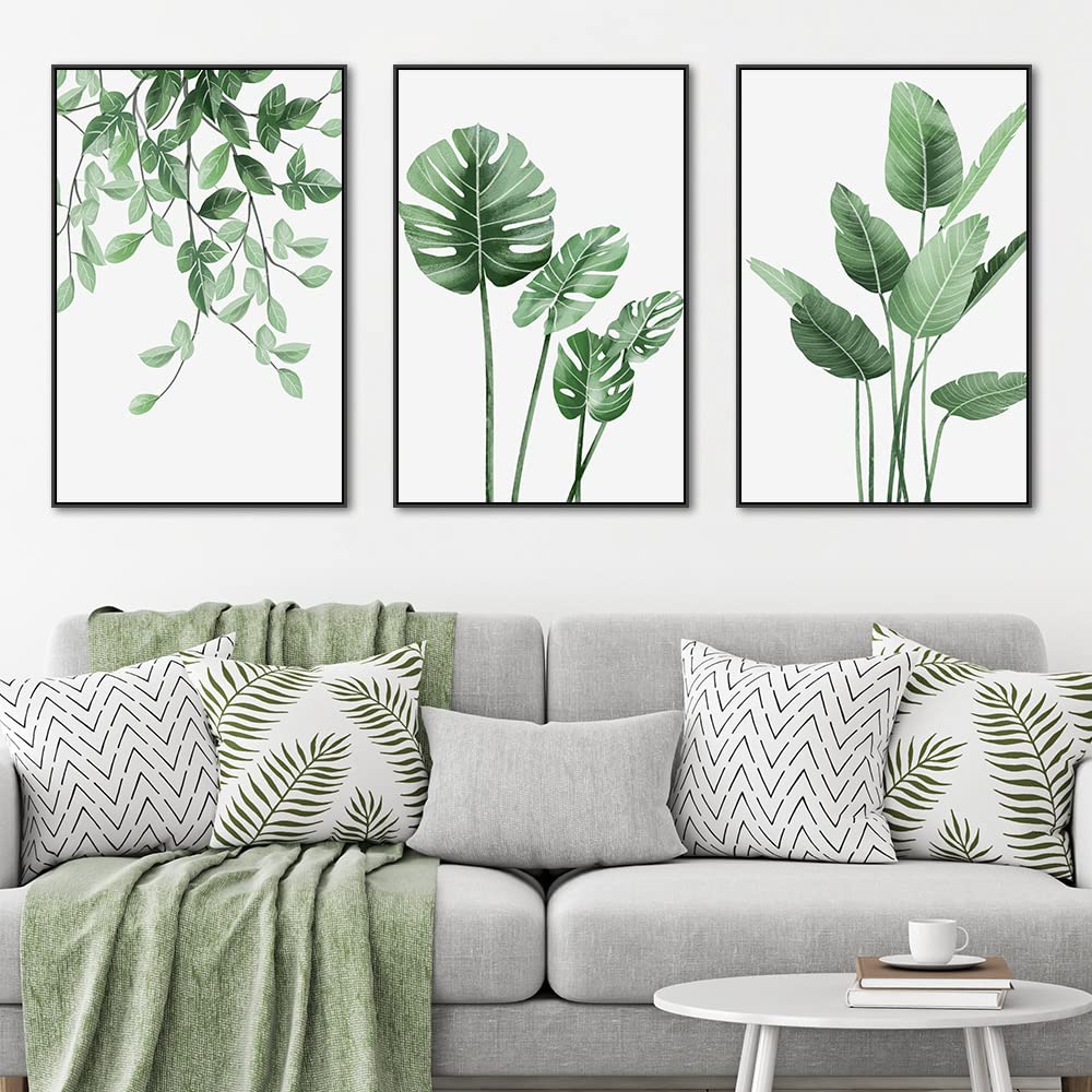 3 Piece Green Plants Poster Canvas Frame Wall Art