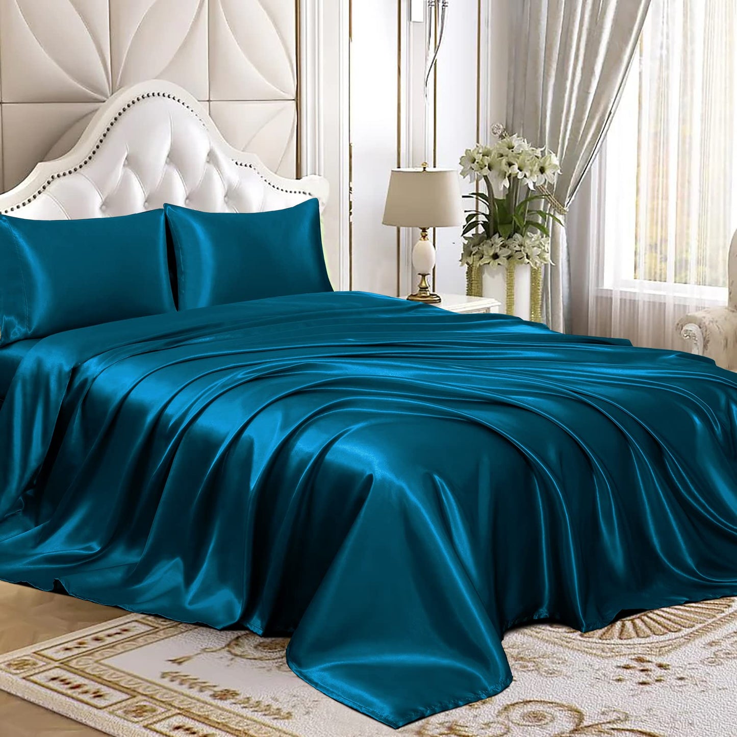 4pcs Satin Sheets Set Luxury Silky Satin Bedding Set with Deep Pocket