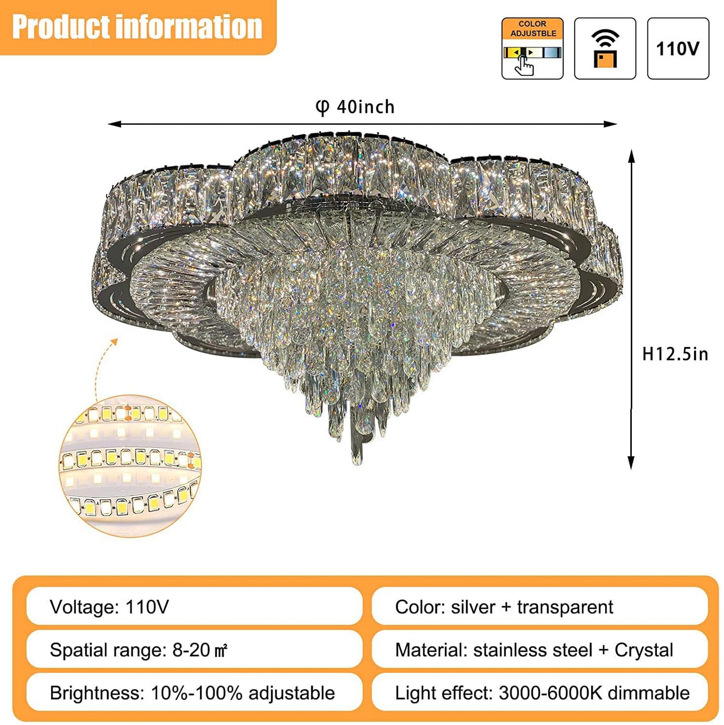 Modern Empire Crystal Chandelier 32inches Raindrop Ceiling Light