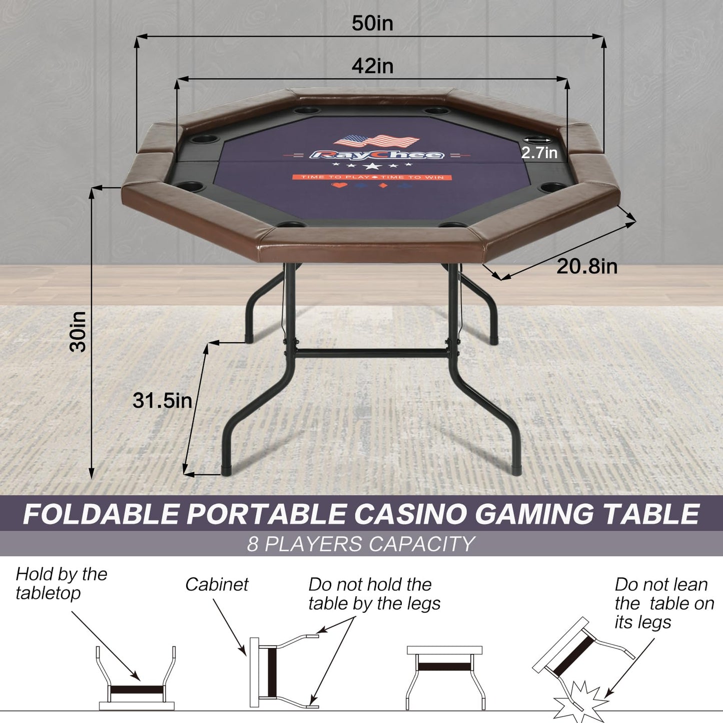 8 Player Octagonal Folding Portable Poker Table