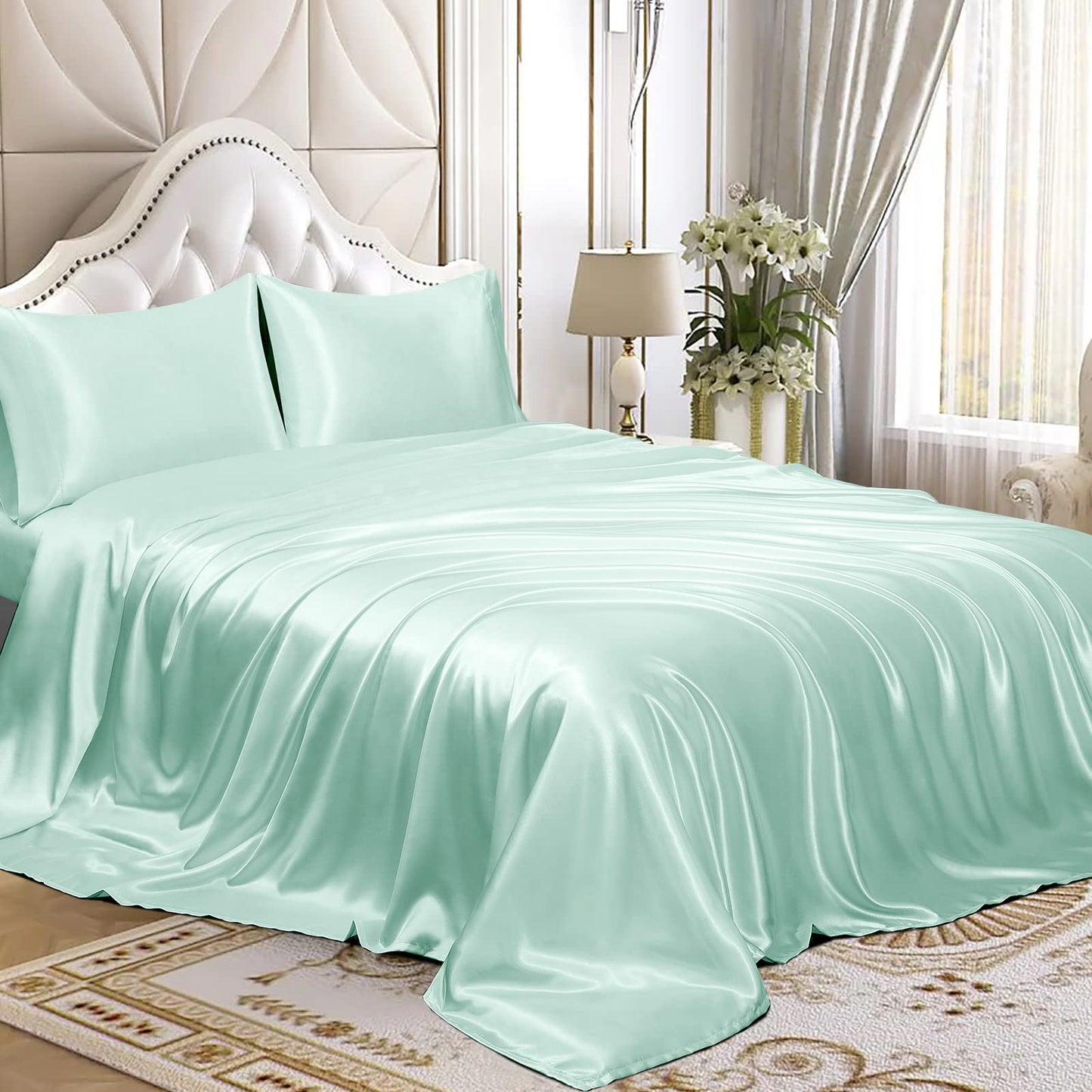 4pcs Satin Sheets Set Luxury Silky Satin Bedding Set with Deep Pocket