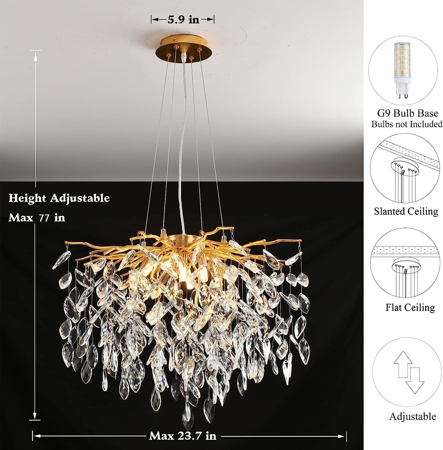 Modern Crystal Tree Branches Chandelier Gold Round Raindrop