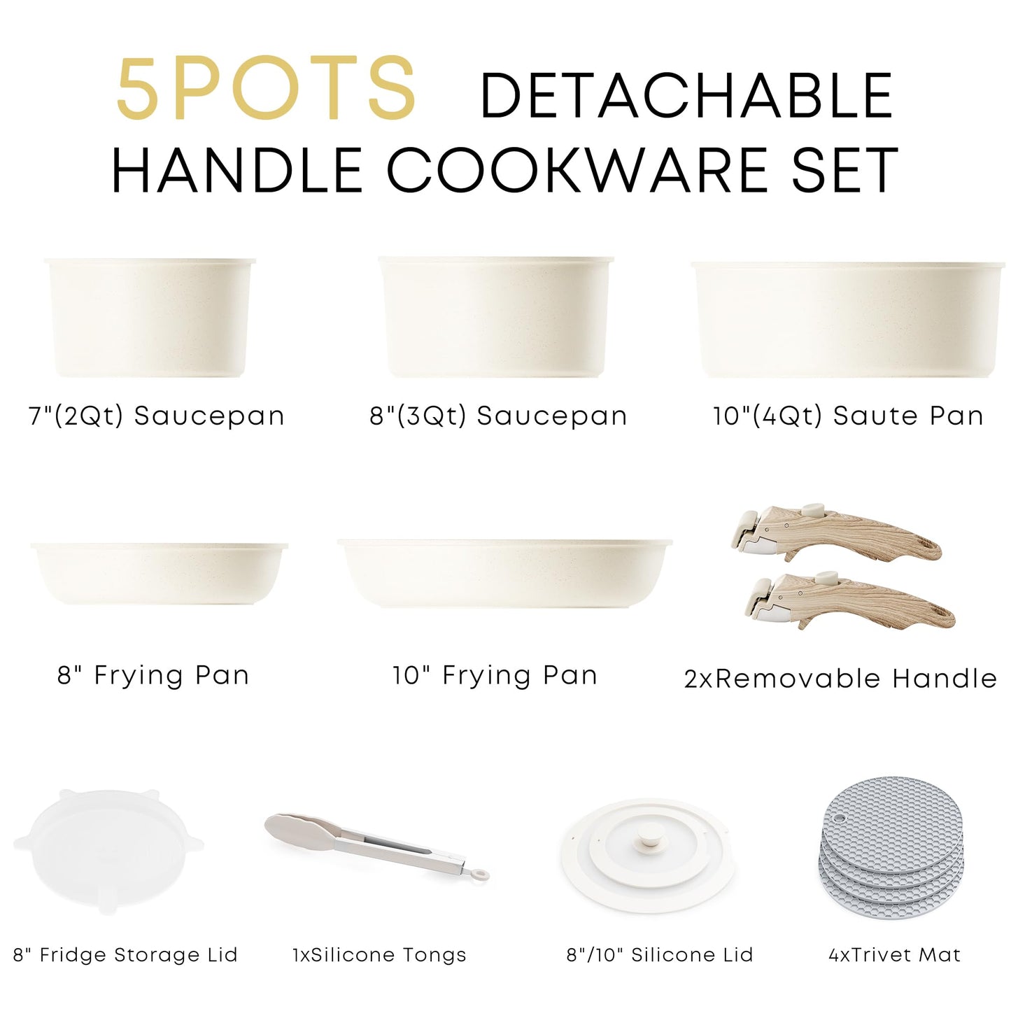 Pots and Pans Set Nonstick, Detachable Handle Cookware Sets, Stackable