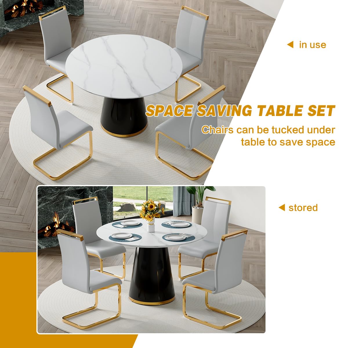 Round Dining Table Set for 6, 45''Round Wooden Dining Set