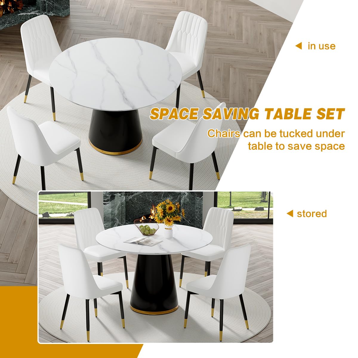 Round Dining Table Set for 6, 45''Round Wooden Dining Set