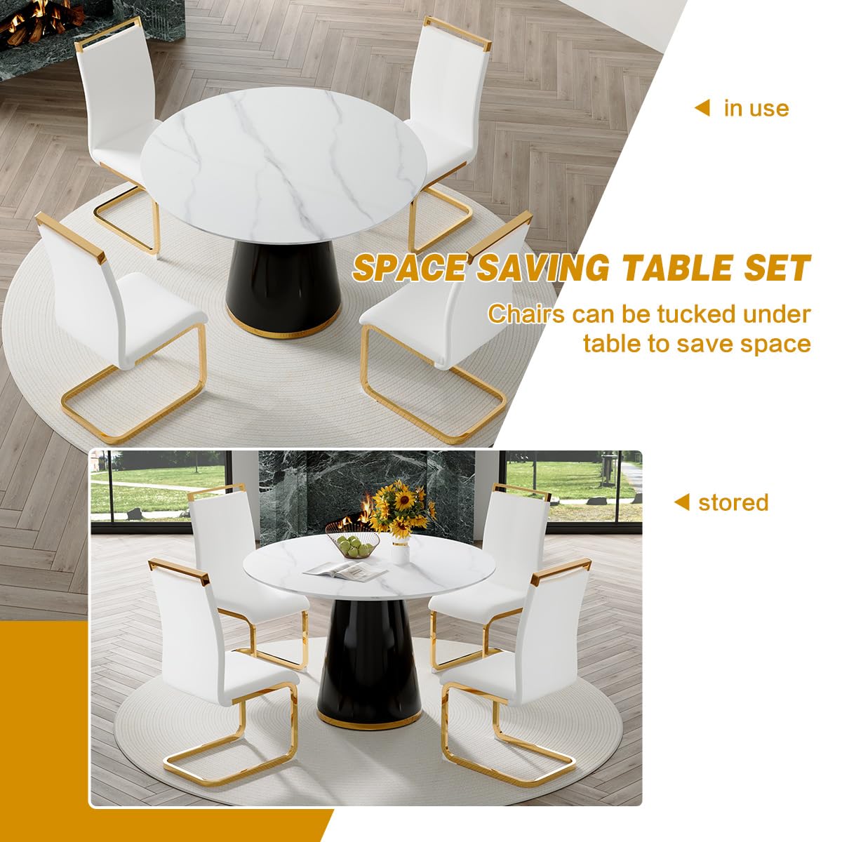 Round Dining Table Set for 6, 45''Round Wooden Dining Set