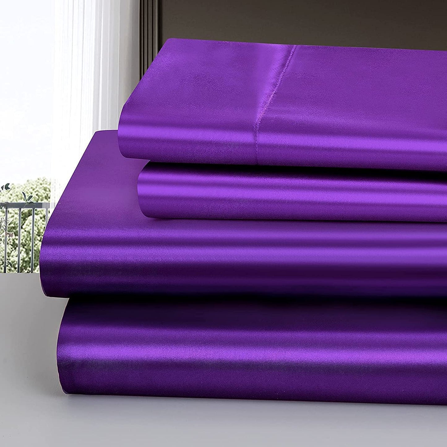 4pcs Satin Sheets Set Luxury Silky Satin Bedding Set with Deep Pocket