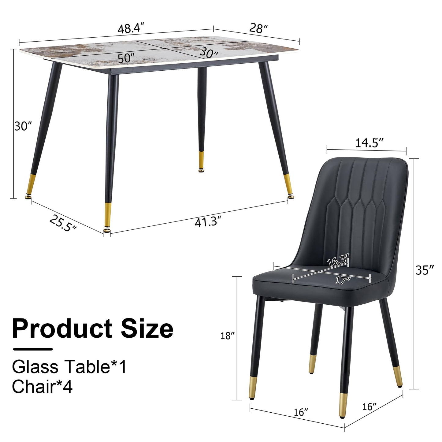 Dining Room Table Set for 4,Sintered Stone Kitchen Table Top and Modern Chairs