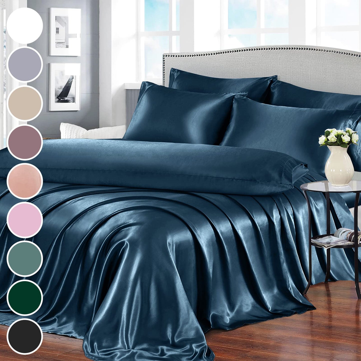 7pcs Satin Sheets Queen Size Bed Set Satin Sheet Set