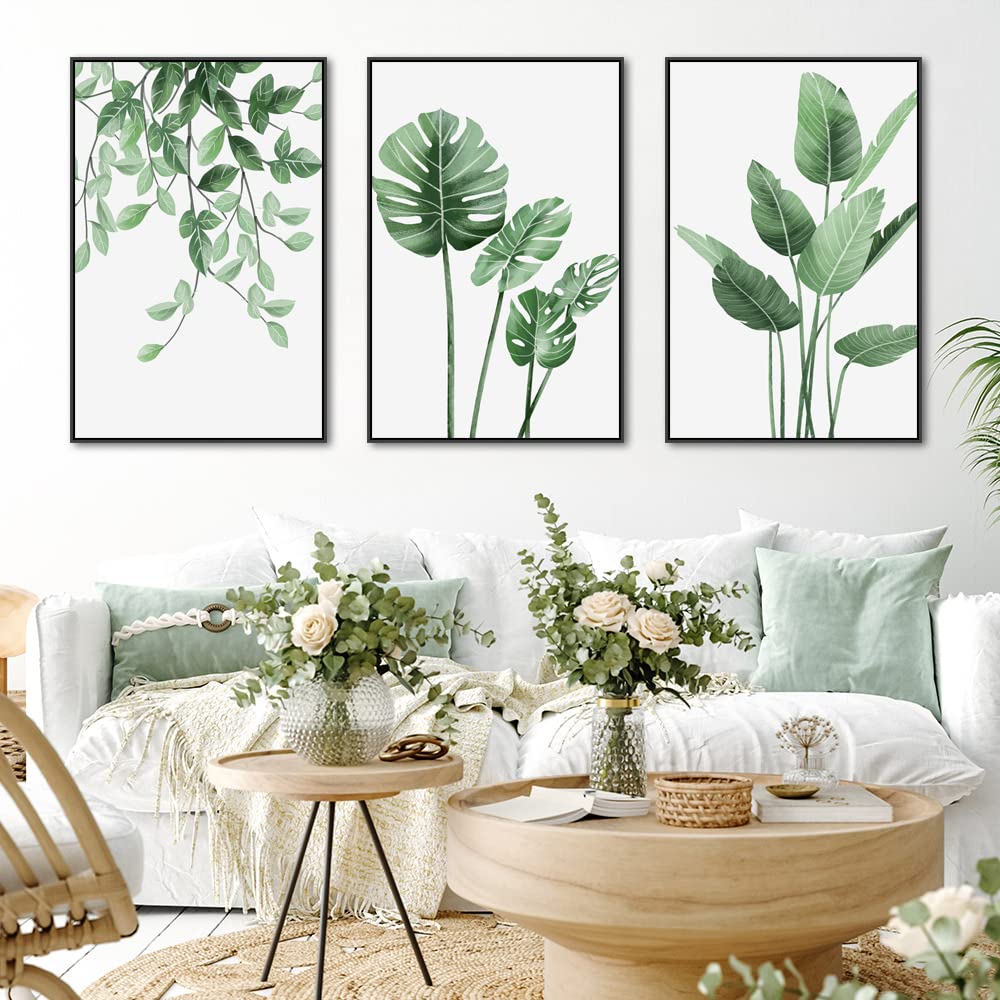 3 Piece Green Plants Poster Canvas Frame Wall Art