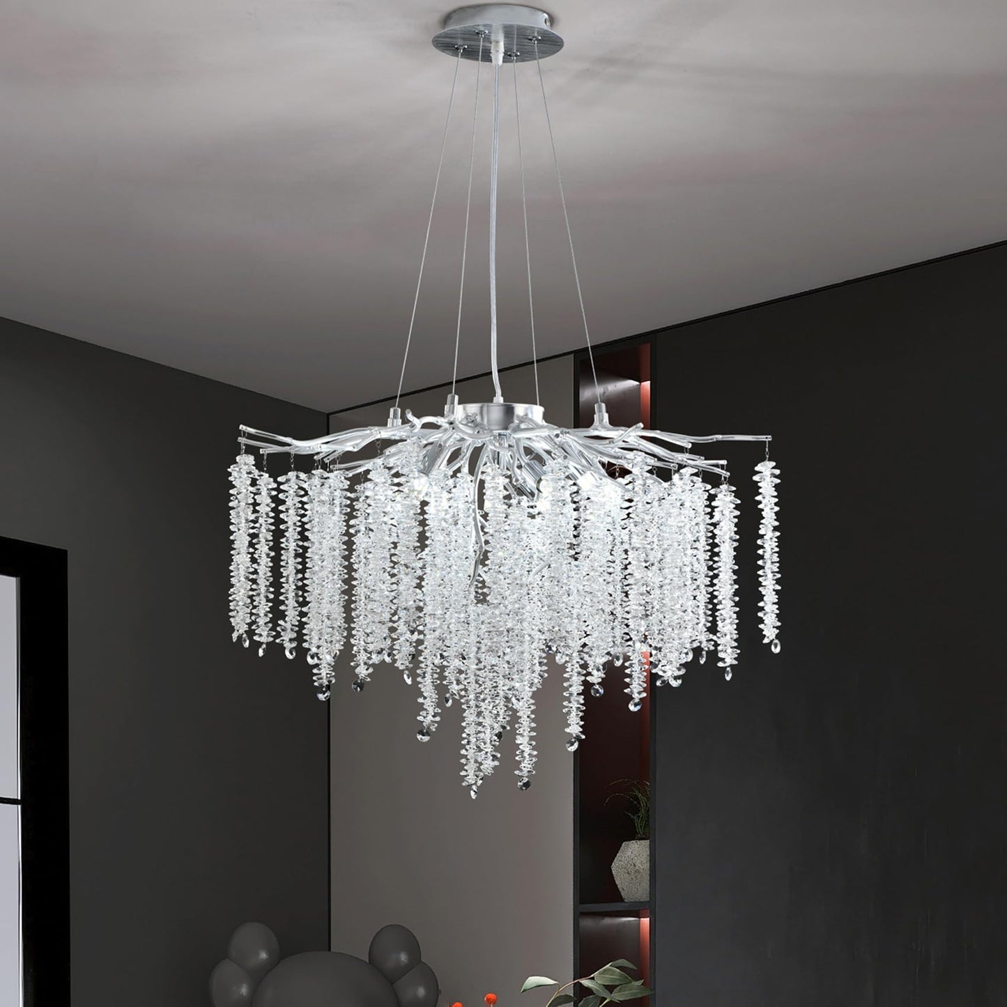 Modern Crystal Tree Branches Chandelier Gold Round Raindrop