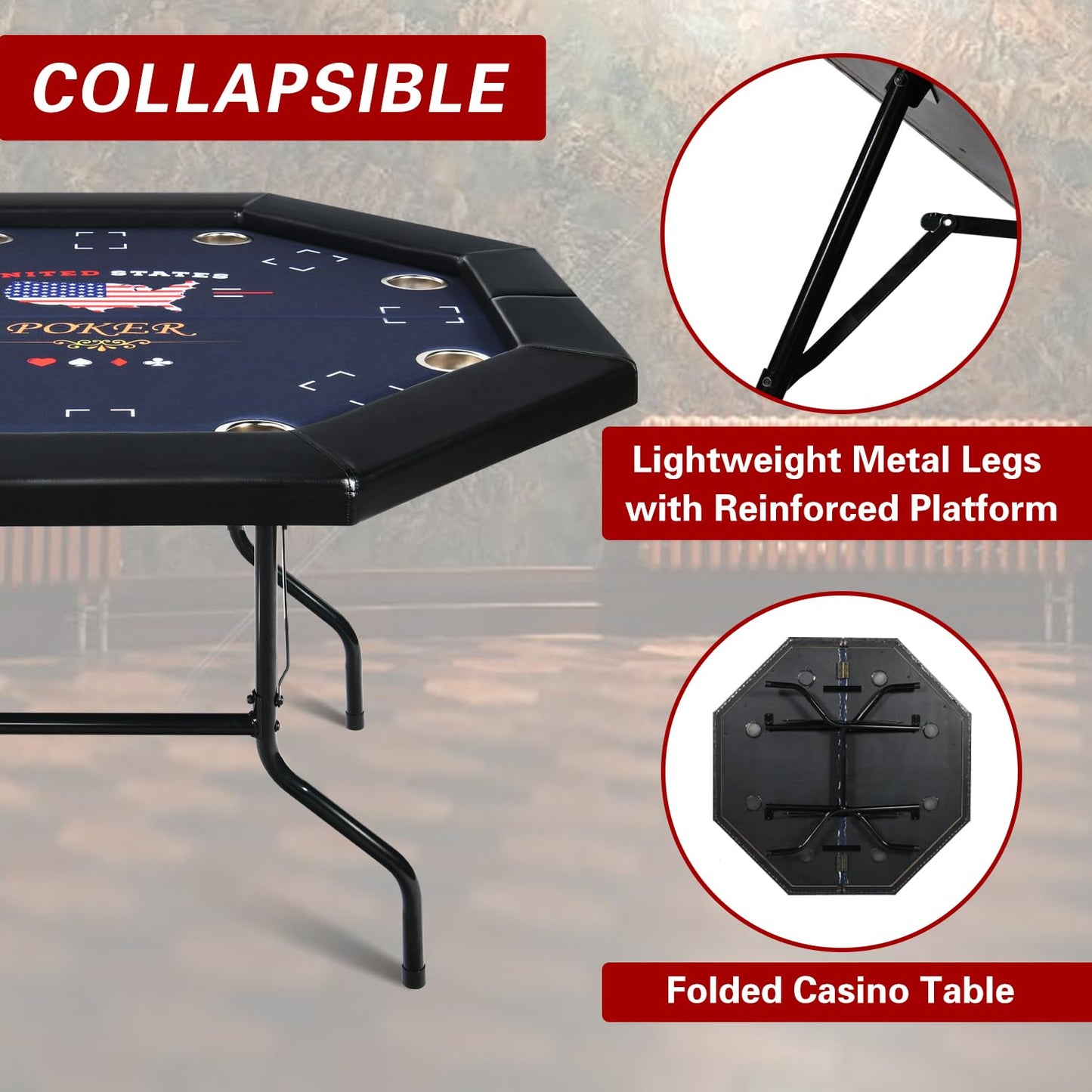 8 Player Octagonal Folding Portable Poker Table