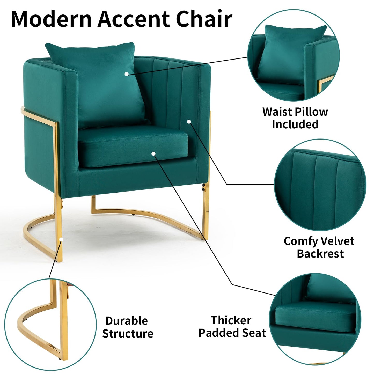 Velvet Modern Accent Chairs Set of 2, Upholstered Barrel Armchair