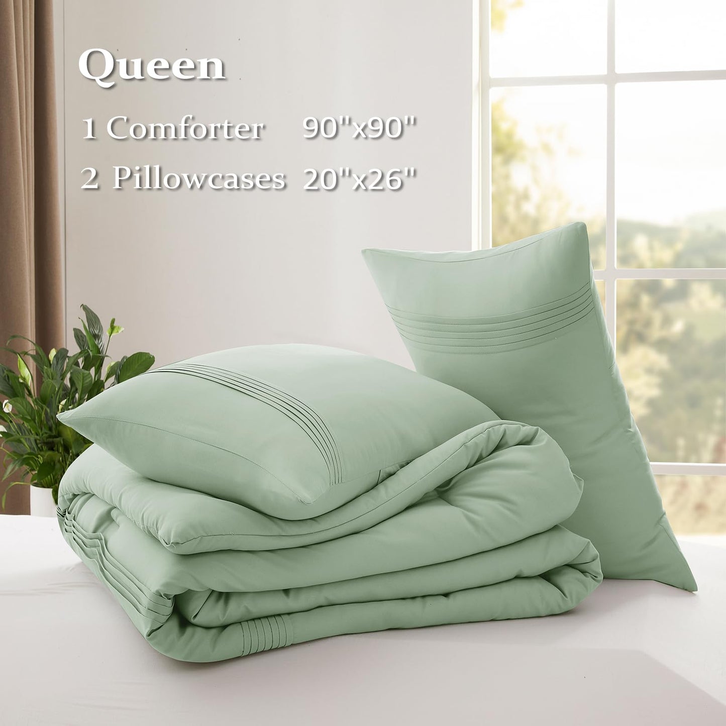 Lightweight Beige Comforter Set Queen Size, Fluffy Comforters