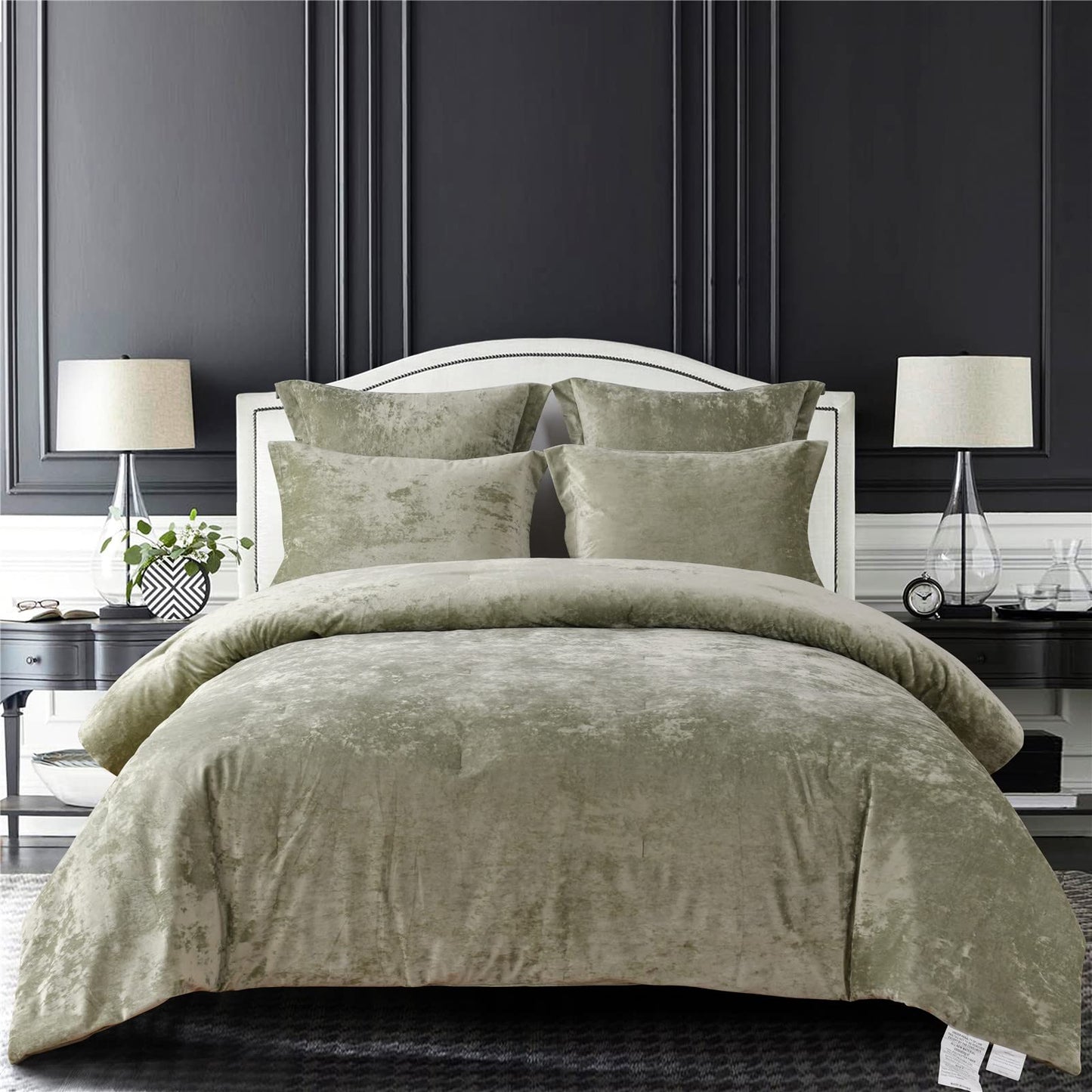 Distressed Velvet Comforter Set Brushed Solid Microfiber Reverse