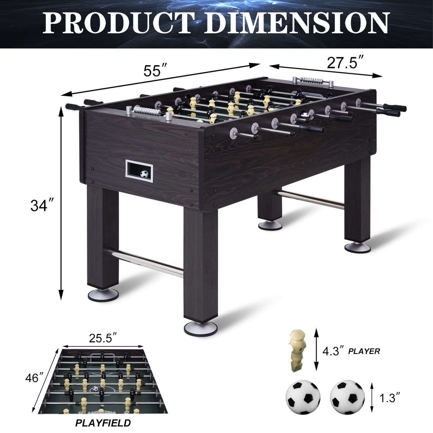 55" Foosball Table and Balls Set for Adults, Kids, Football Arcade