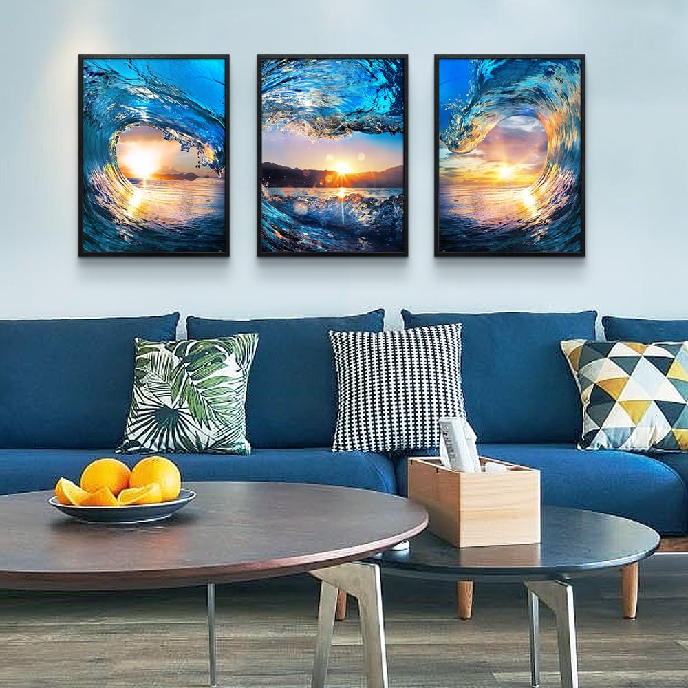 Canvas Wall - Sunrise Ocean Waves Wall Paintings Blue Sea Beach  Prints