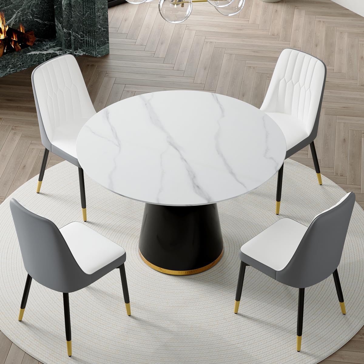 Round Dining Table Set for 6, 45''Round Wooden Dining Set