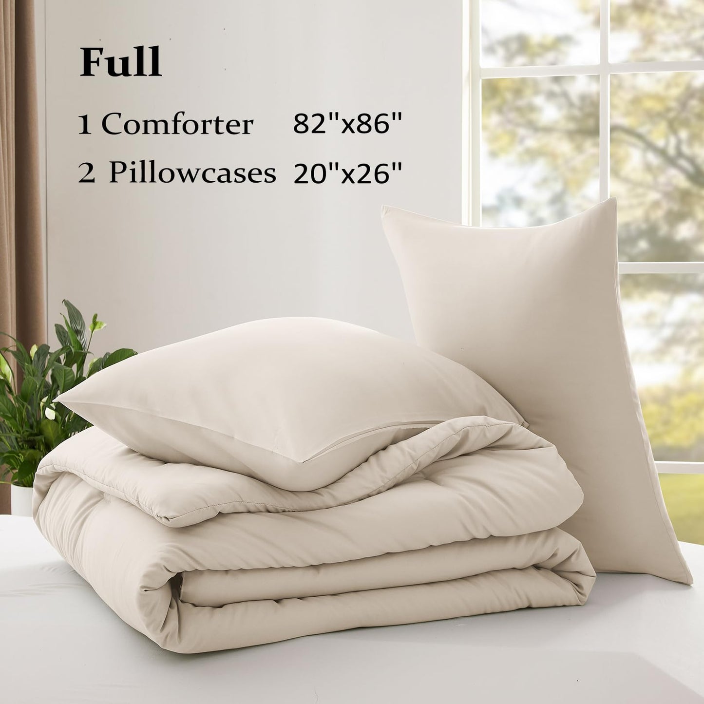 Lightweight Beige Comforter Set Queen Size, Fluffy Comforters