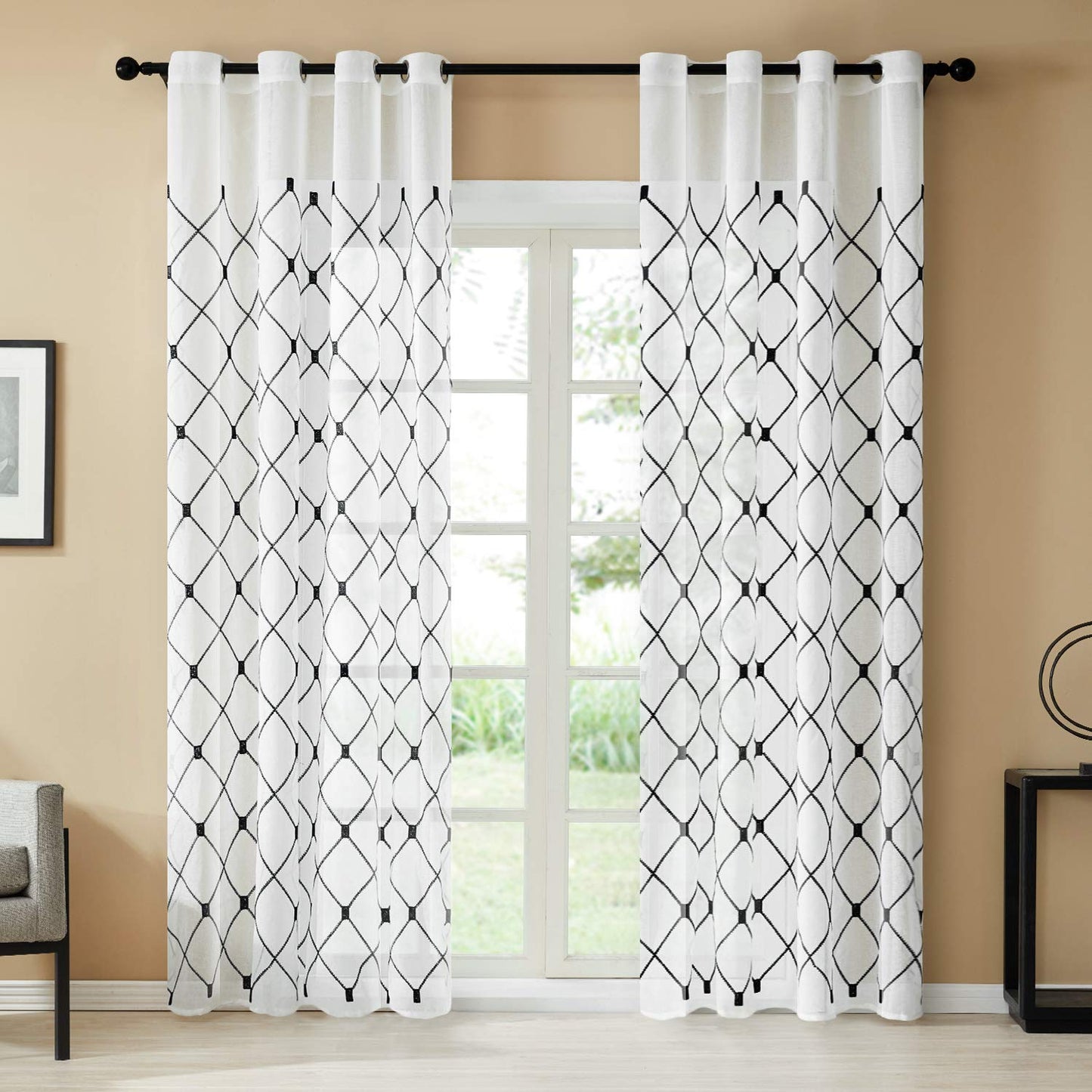 White Sheer Curtains 84 Inches Long for Living Room, 2 Panels Set