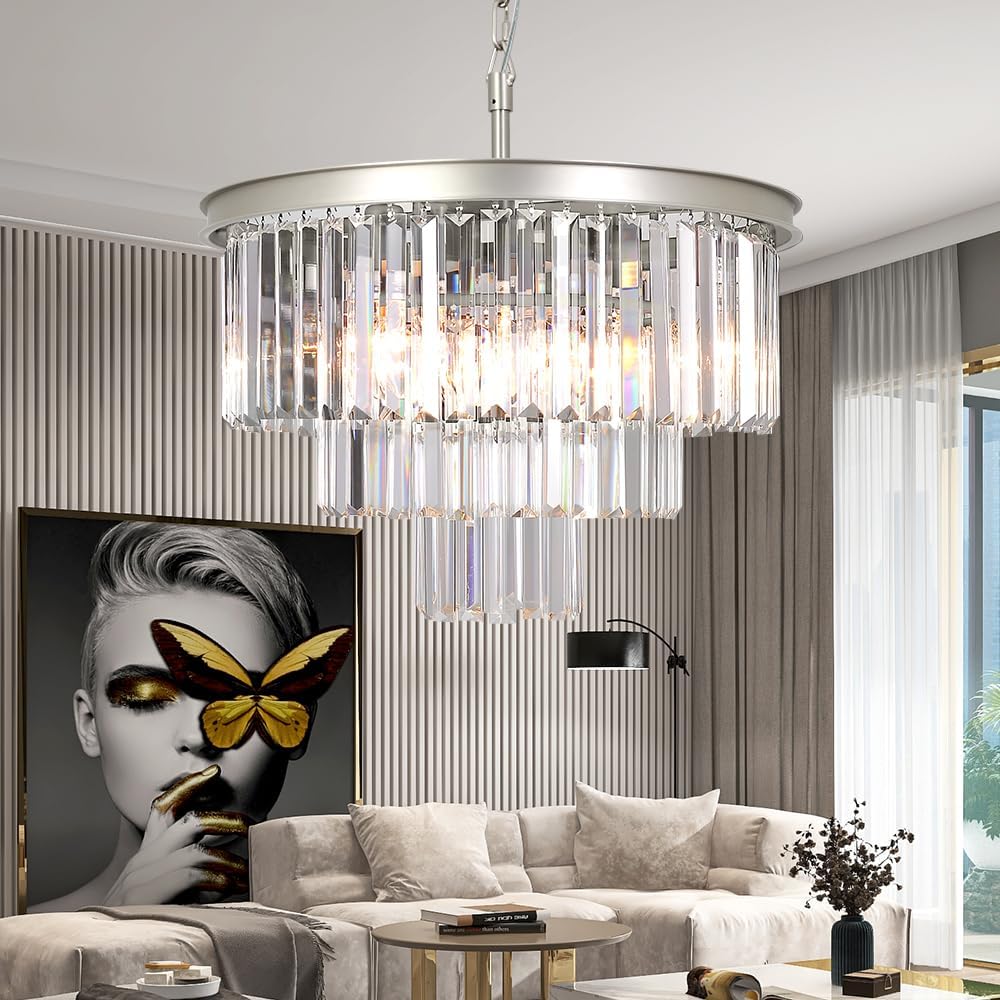 Luxury Smoke Crystal Chrome Chandelier, 8 Lights Pendant