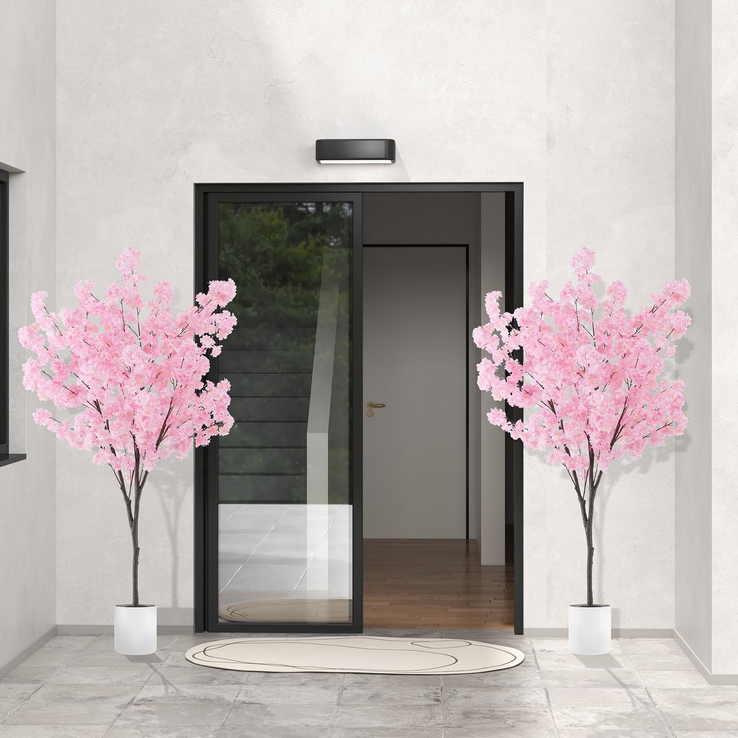 6.5FT Artificial Cherry Blossom Tree, 2 Pack Pink  Blooming Tree in Cement Pot