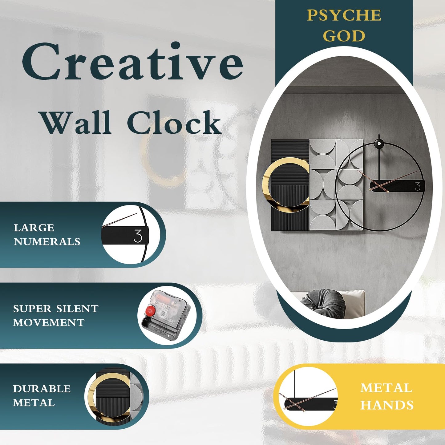 Large Starburst Wall Clock Non-Ticking Battery Operated