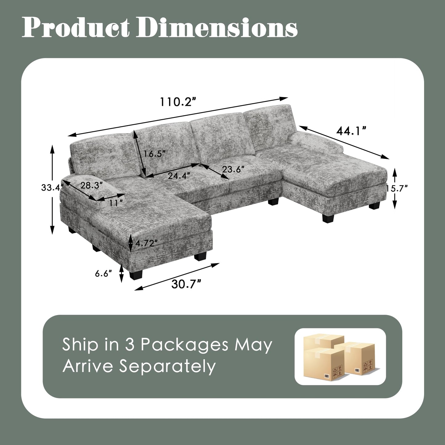 Convertible Sectional Sofa Couch, 4 Seat Sofa Set for Living Room