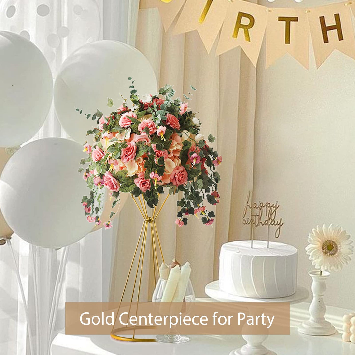 Gold Centerpieces for Table Wedding - Geometric Metal Flower Stands