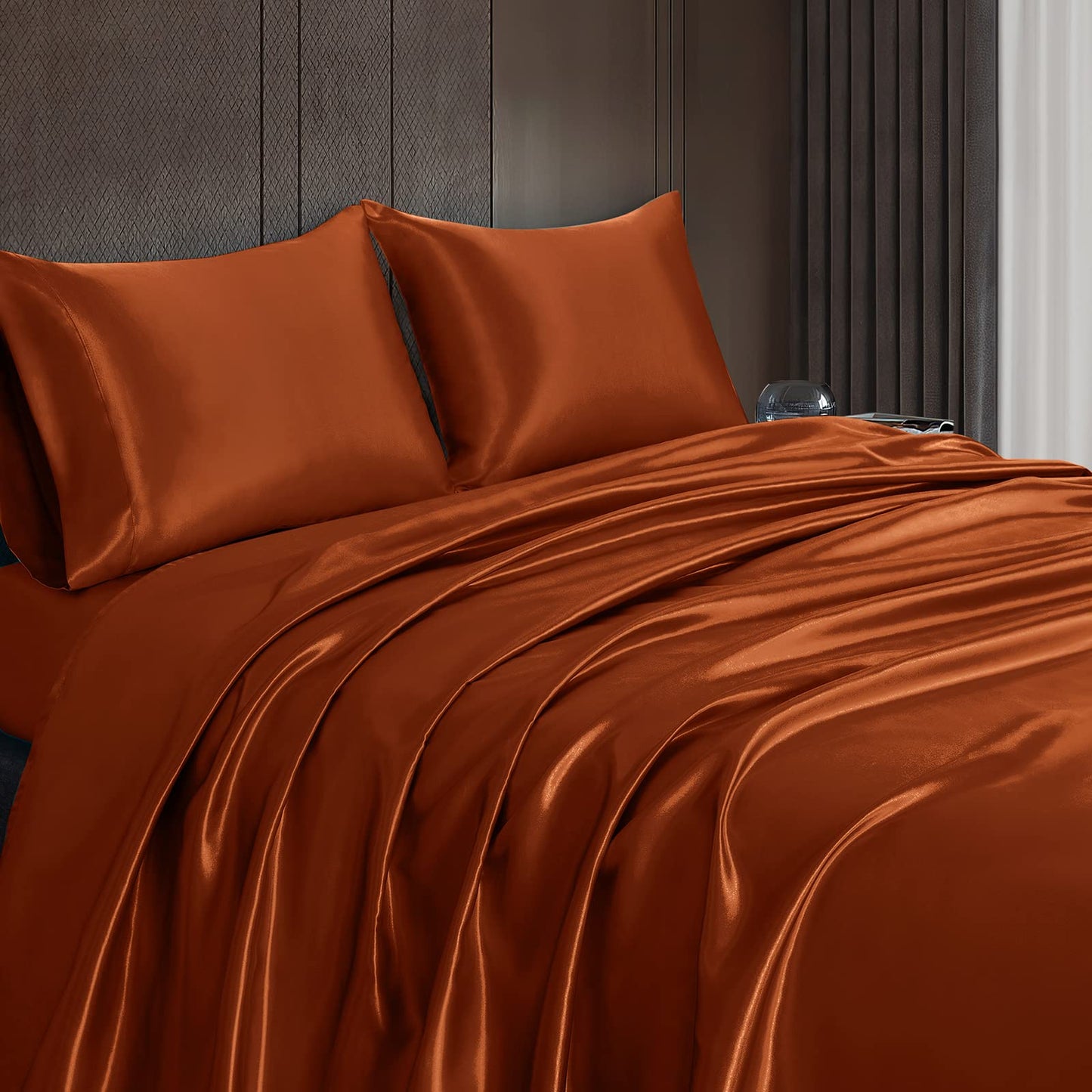 4pcs Satin Sheets Set Luxury Silky Satin Bedding Set with Deep Pocket