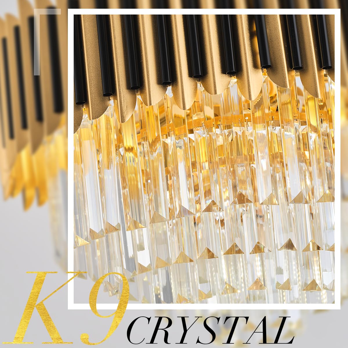 24" Crystal Chandelier Modern Gold 9-Light 5-Tier Luxury