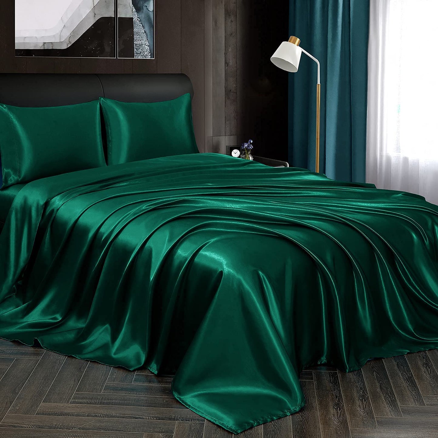 4pcs Satin Sheets Set Luxury Silky Satin Bedding Set with Deep Pocket