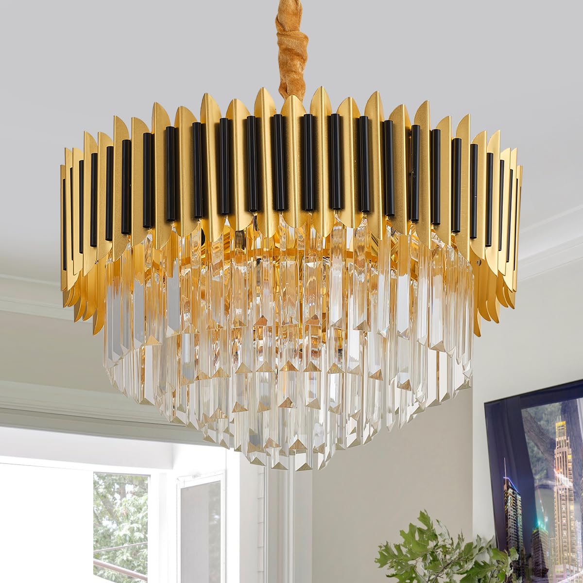 24" Crystal Chandelier Modern Gold 9-Light 5-Tier Luxury