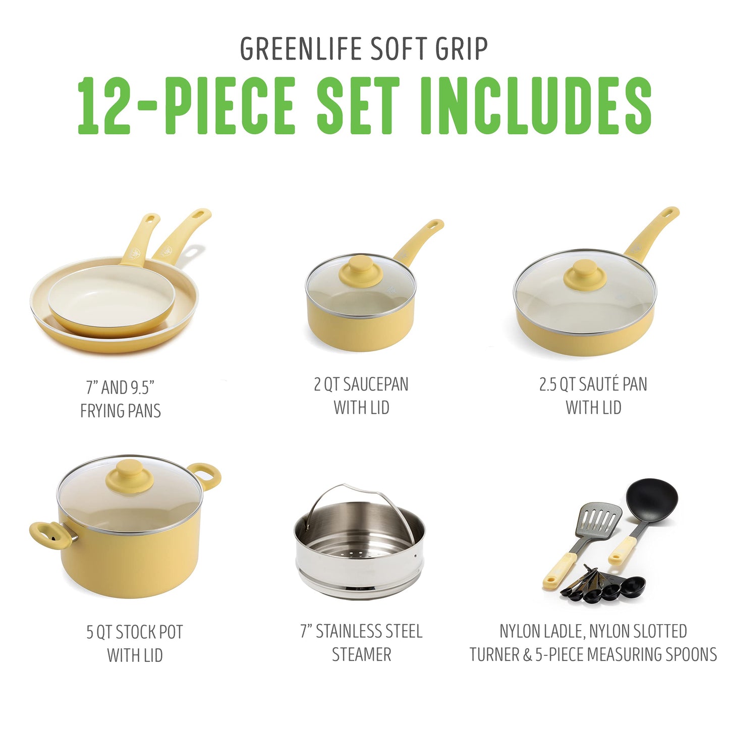 Soft Grip Healthy Ceramic Nonstick 16 Piece Kitchen Cookware Pots and Frying Sauce