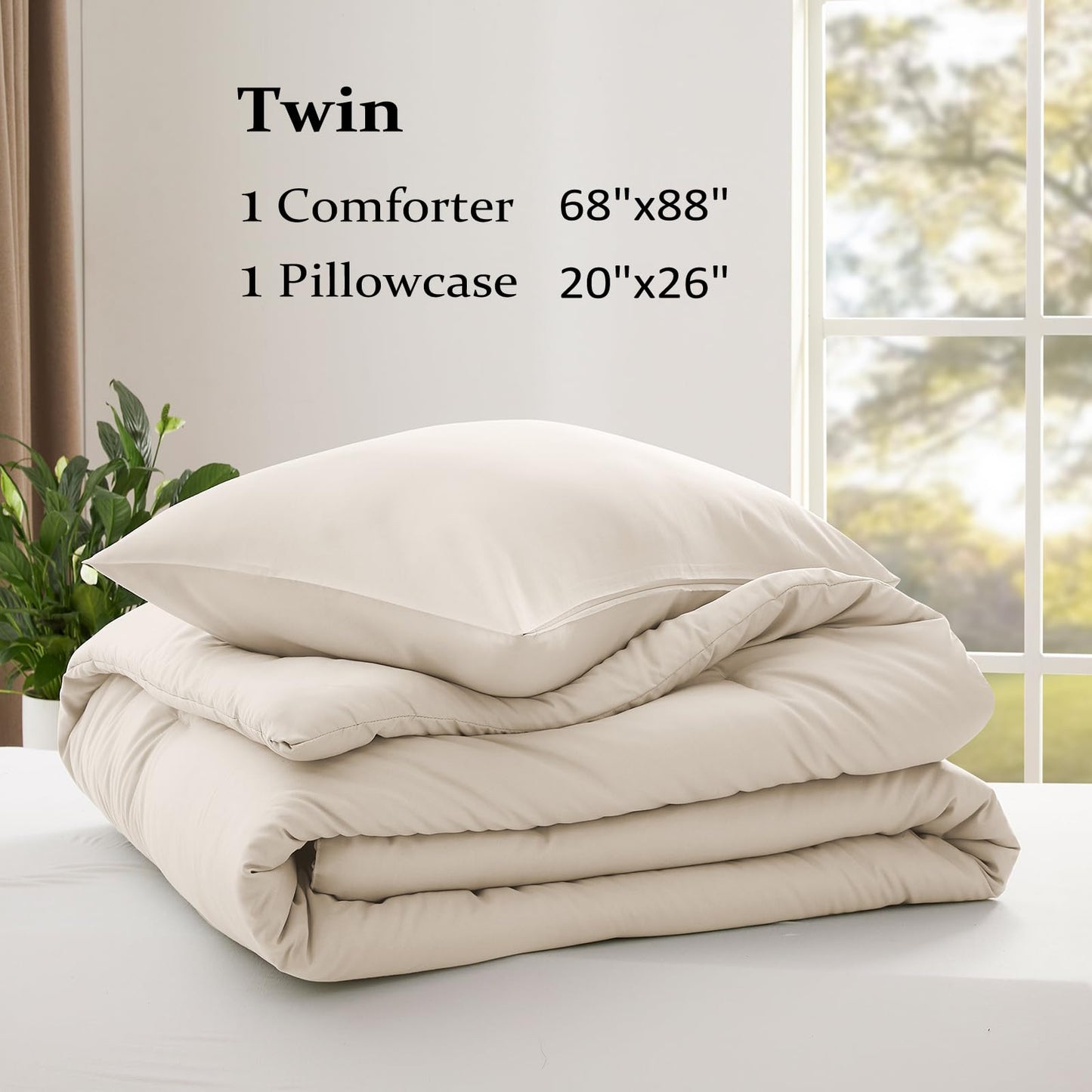 Lightweight Beige Comforter Set Queen Size, Fluffy Comforters