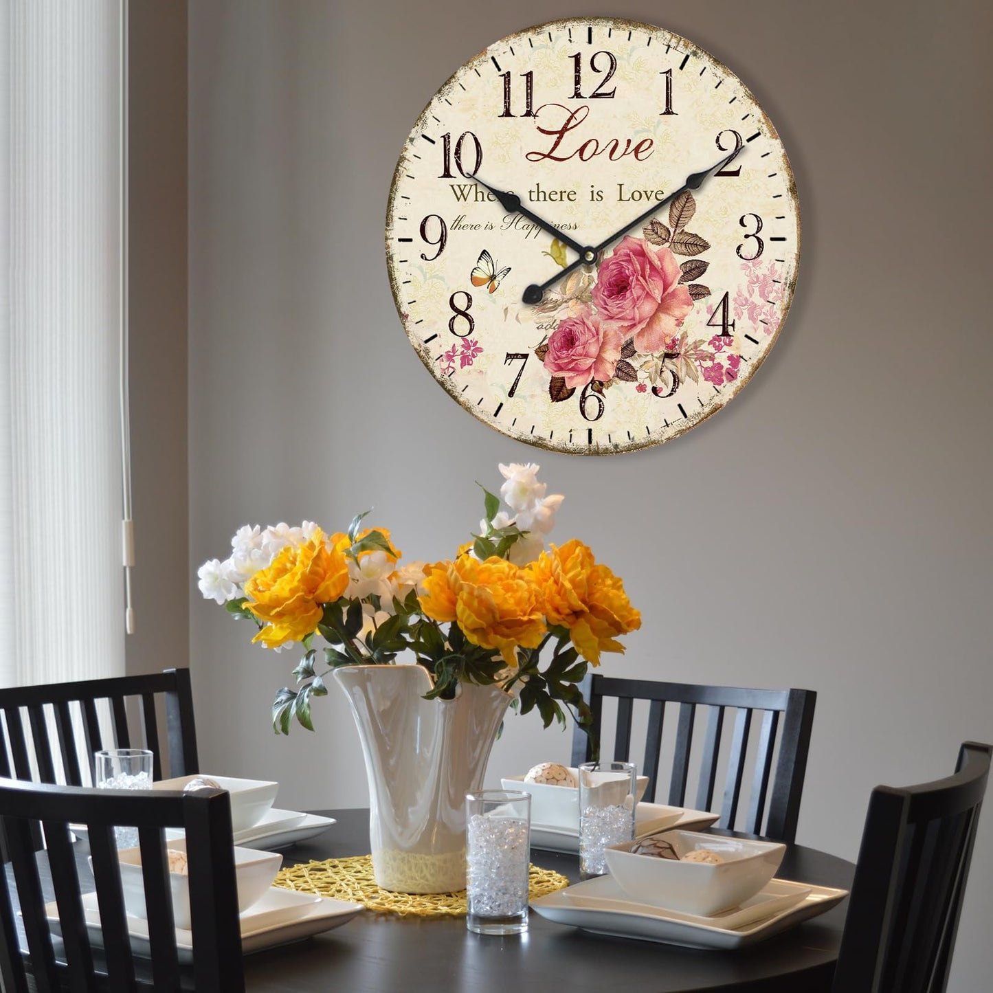 24 Inch Love Rose Vintage Wall Clock Large Farmhouse Clocks French Clocks