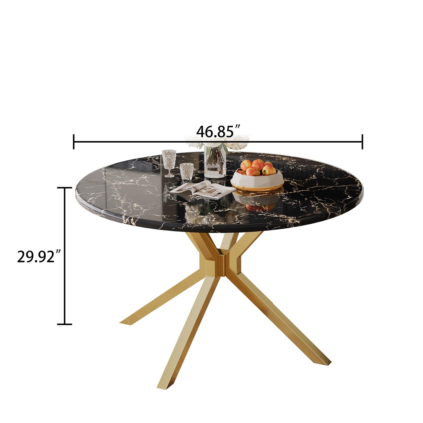 70 Inch White Marble Kitchen Table with Gold Mirrored Cabriole Legs