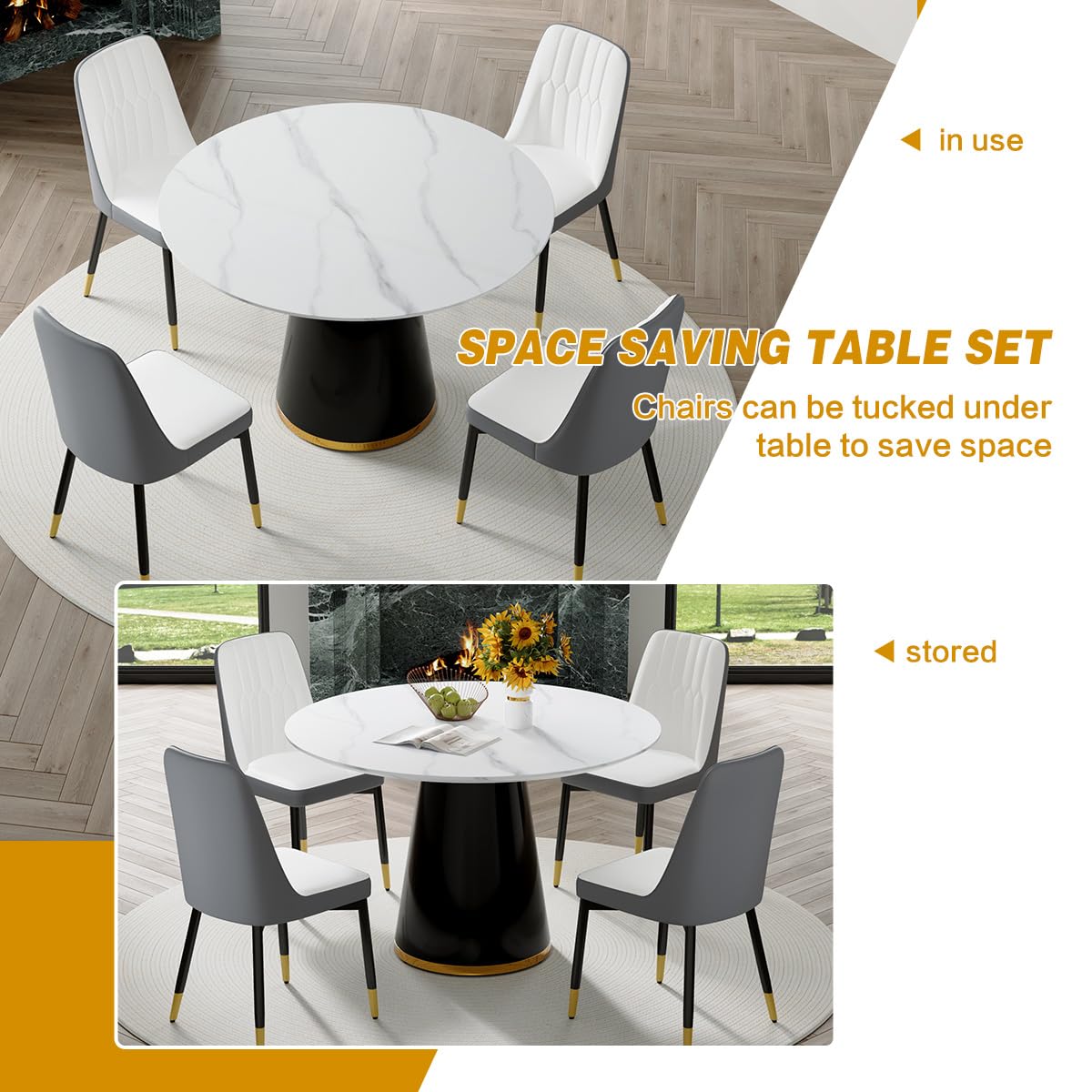 Round Dining Table Set for 6, 45''Round Wooden Dining Set