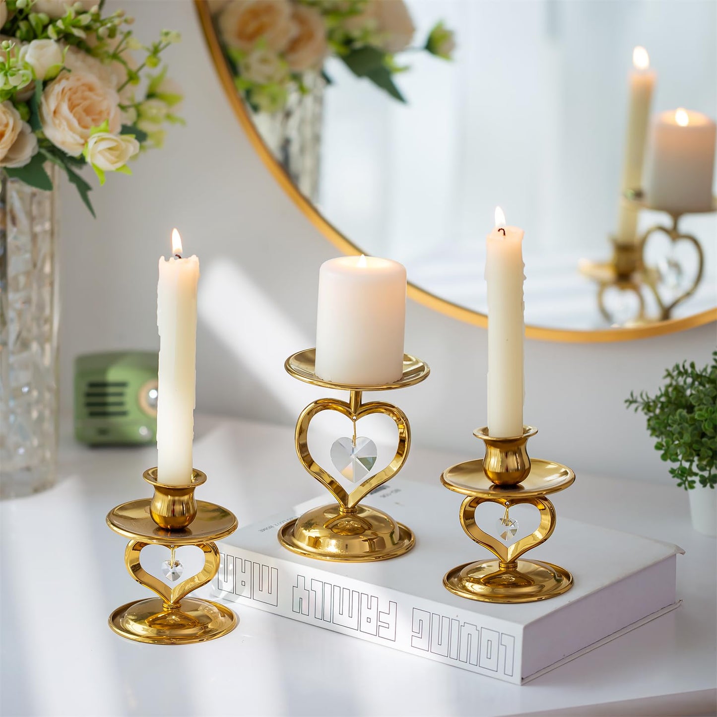 Table Centerpiece Gold Candlestick Holders for Pillar Taper Candles